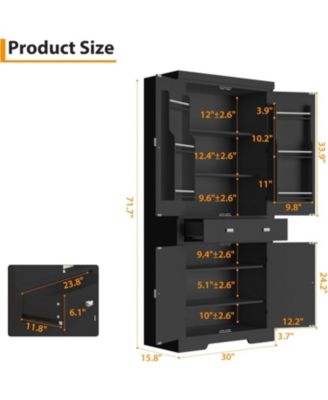 72" Kitchen Pantry Cabinet with Drawer, Doors and Shelves, Wood Farmhouse Storage Cabinet, Large Storage Cupboard for Living Room