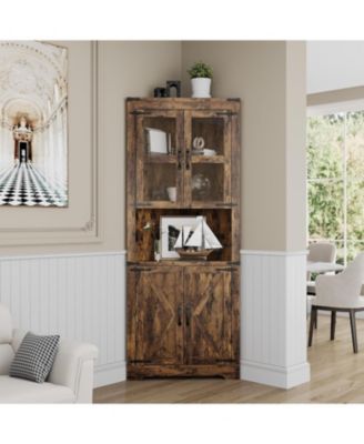 Corner Cabinet with Lights, 6-Tier Corner Storage Cabinet with Doors, Space Saver Shelf for Bathroom