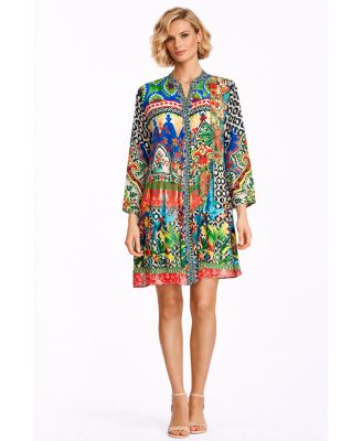 Women's Short Asymmetrical Dress with V-Neck and Mid-Length Sleeves