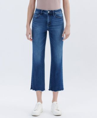 Women's High Rise Uneven Hem Crop Straight Jeans