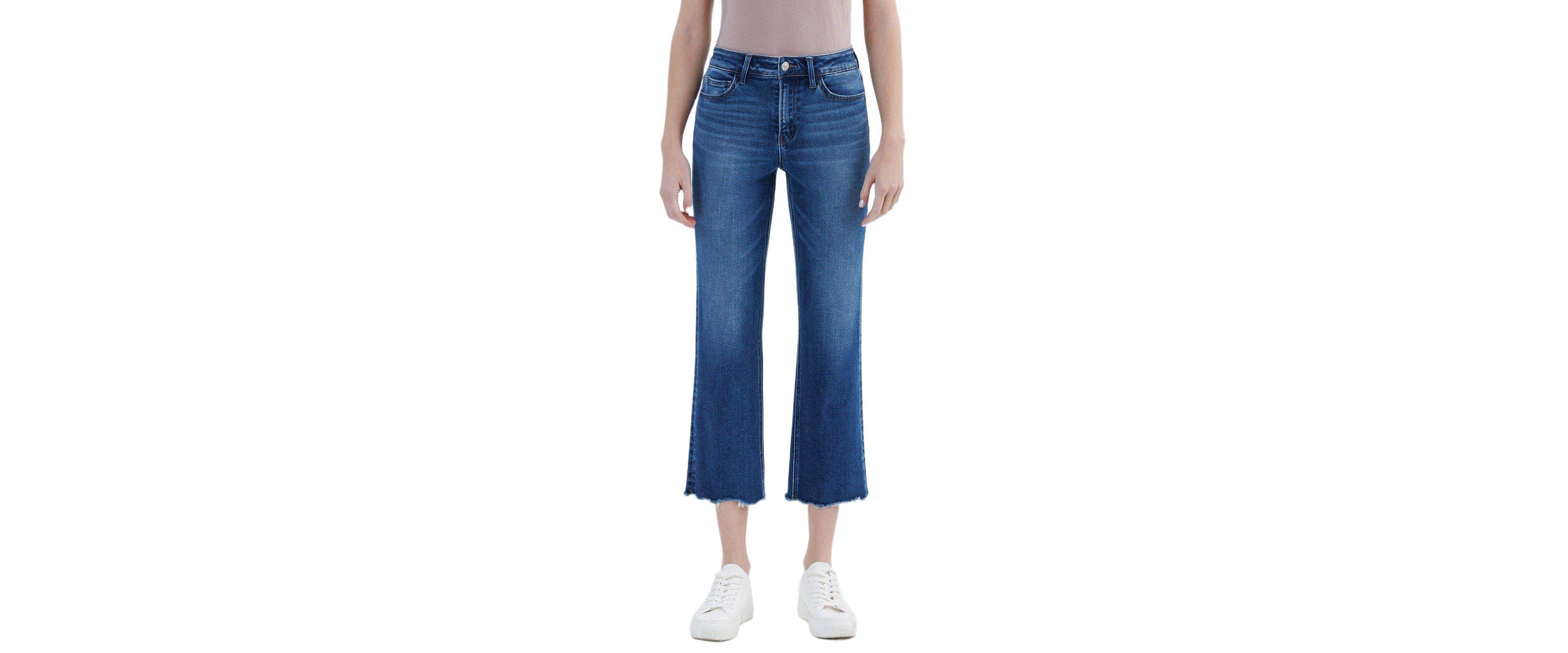 Vervet Women's High Rise Uneven Hem Crop Straight Jeans