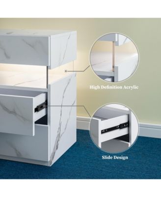 LED Nightstands with 3 Storage Drawers, Modern Bedside Tables with Acrylic Board LED Lights, End Table for Bedroom