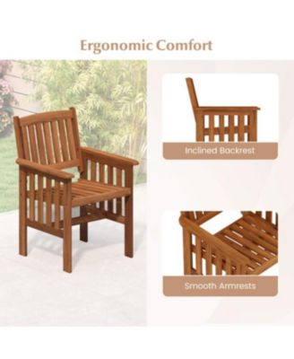 Set of 2 Outdoor Solid Wood Patio Chairs with Slatted Seat