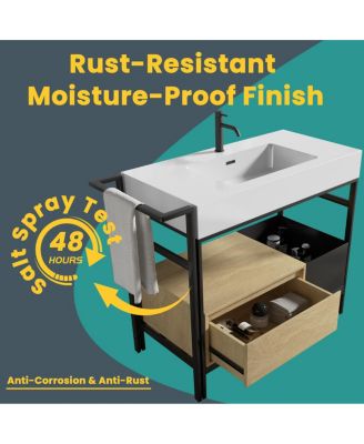 36'' Industrial Bathroom Vanity with White Artificial Stone Sink, Modern Freestanding Bathroom Vanity without Faucet