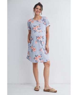 Maternity Floral Short Sleeve T-Shirt Dress with Pockets