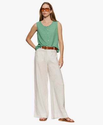 Women's Crewneck Button-Front Textured Top