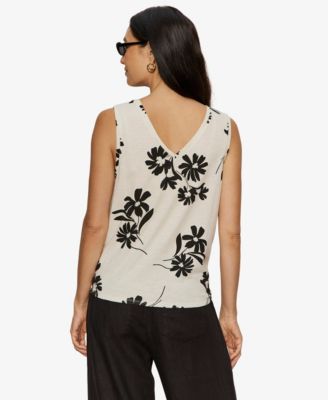 Women's Printed V-Neck Sleeveless Tie-Hem Tank Top
