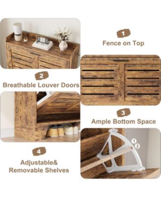 Shoe Cabinet Storage with 2 Flip Drawers Freestanding Shoe Organizer with Hooks Narrow Shoe Cabinet Slim Hidden Shoe Cabinet for Entryway