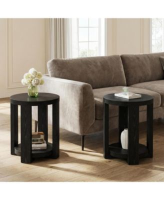 Round Side Table, 2-Tier End Table for Living Room & Bedroom
