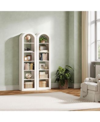 6-Tier Narrow Bookshelf, 74.8" Tall Arched Bookshelf, for Small Space, Home Office(2 PCS)