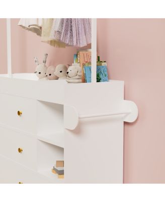 Modern Baby Changing Table with Drying Rack 3 Deep Drawers and Storage Shelves Multi-Functional Nursery Dresse