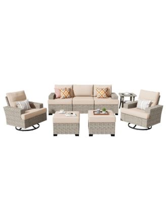 8 Piece Outdoor Rattan Patio Furniture Set with Sofa & Ottoman