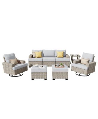 8 Piece Outdoor Rattan Patio Furniture Set with Sofa & Ottoman