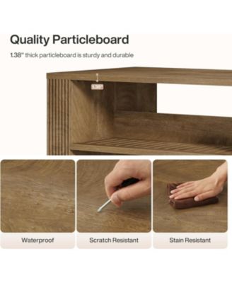 3-Tier Farmhouse Kitchen Island with Storage, 59'' Wooden Stationary Island Table with Open Shelves & Large Worktop & Leg Room