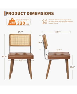 Rattan Dining Chairs Set of 2, Upholstered Boho Chairs with Solid Wood Frame