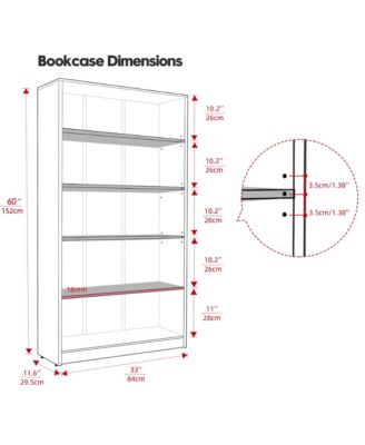 5 Shelf Modern Wood Bookshelf, 60 Inch Tall Display Bookcase with Adjustable Shelf, Book Storage Organizer for Home Office, Study Room