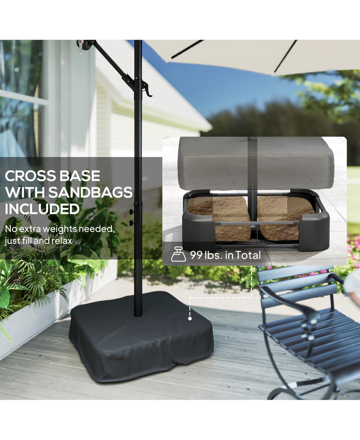 Outsunny 10 ft Offset Cantilever Patio Umbrella w/ Light, Weight,