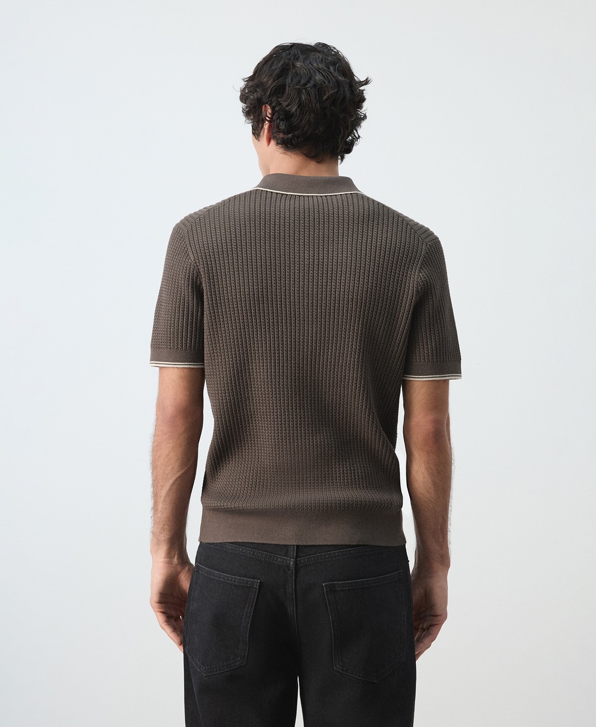 Mango Men's Fine-Knit Herringbone Polo Shirt