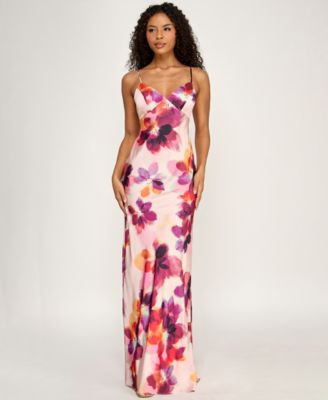 Juniors' Printed Halter V-Neck Dress