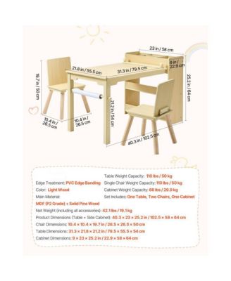 Kids Art Table and Chair Set with 3-Tier Storage Cabinet