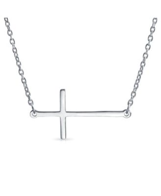 Religious Simple Sideways Cross Necklace Station Pendant .925 Sterling Silver