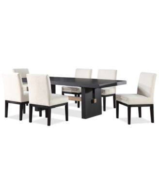 Macai 7-Pc. Wood Dining Set (Rectangular Table + 6 Upholstered Side Chairs)