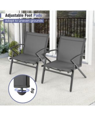 Patio Chairs 4 PCS w/ Heavy Duty Metal Frame Curved Backrests & Armrests Outdoor