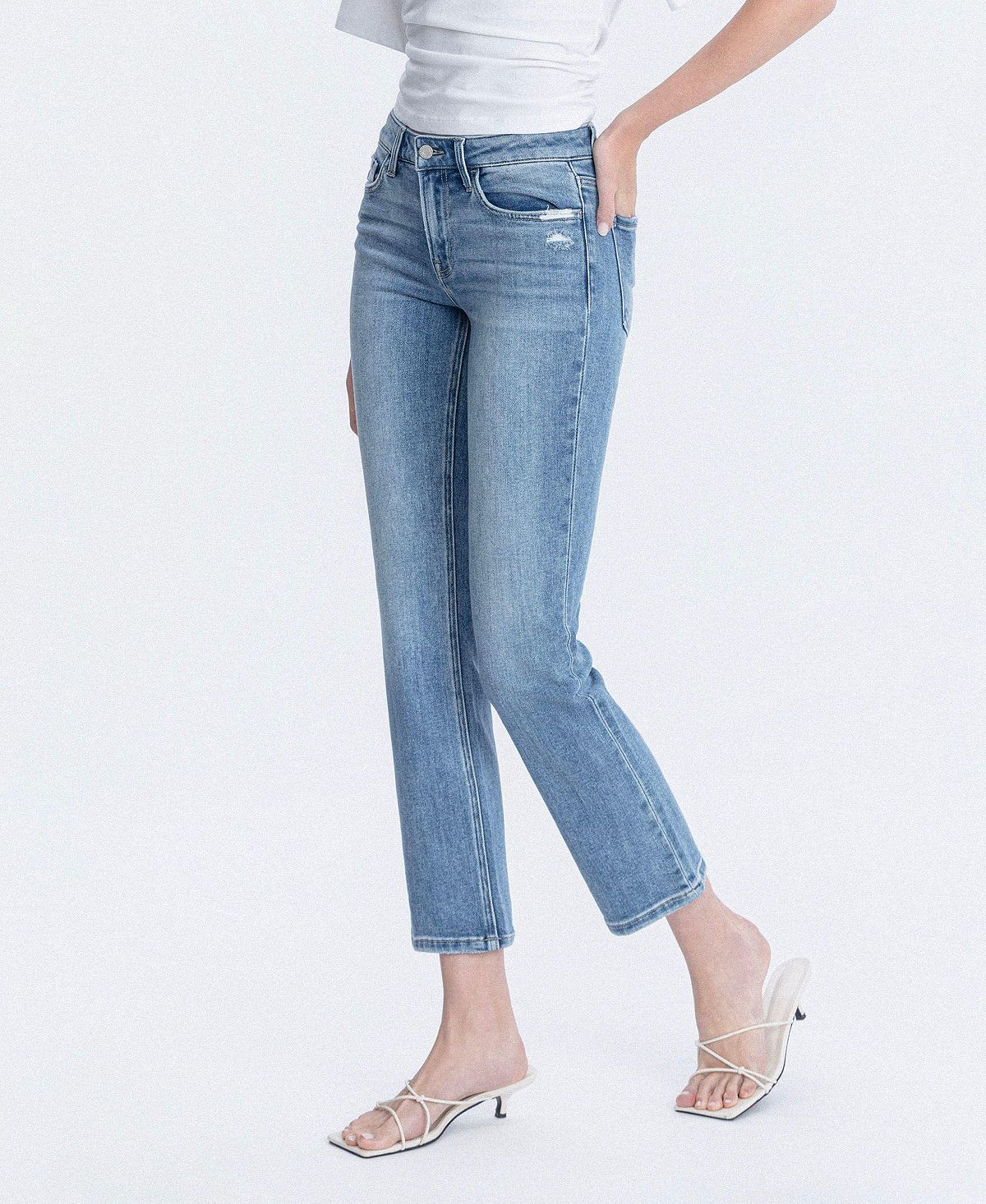 Vervet Women's Mid Rise Ankle Slim Straight Jeans view 4 — MAYCSS fashion products