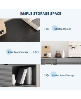 31" Fluted Sliding Door Sideboard,Modern Wooden Storage Cabinet with Metal Base, Floor-Standing Storage Cabinet