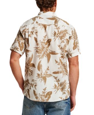 Men's Short-Sleeve Button Down Print Linen Cotton Shirt