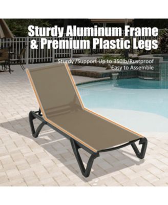 Lounge Chairs Set, Aluminum Adjustable Outdoor Chaise Lounge with Wheels, 2 Poolside Chairs,1 Side Table, Textilene