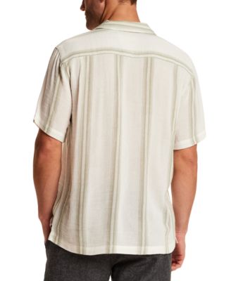 Men's Short-Sleeve Button-Down Cotton Airtex Vertical Stripe Shirt