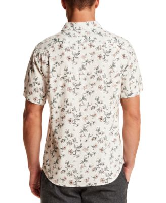 Men's Short-Sleeve Button-Down Linen Rayon Print Shirt