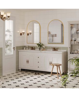 Arched Bathroom Mirror, Wall Mounted Vanity Metal Frame, Modern Wraparound Hanging Mirror Bathroom, Vanity, Living Room