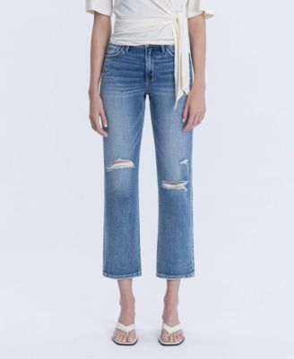 Women's High Rise Distressed Ankle Straight Jeans