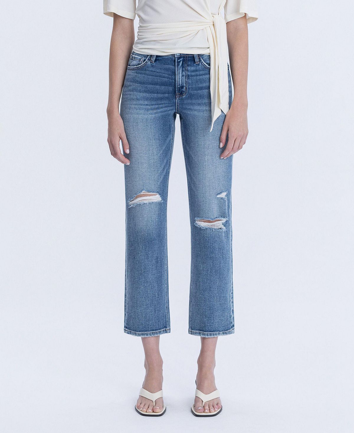 Vervet Women's High Rise Distressed Ankle Straight Jeans view 1 — MAYCSS fashion products