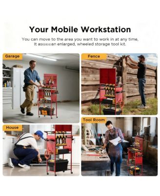 Large Pegboard Tool Organizer Cart with 3-Tier Shelves for Garage and Home