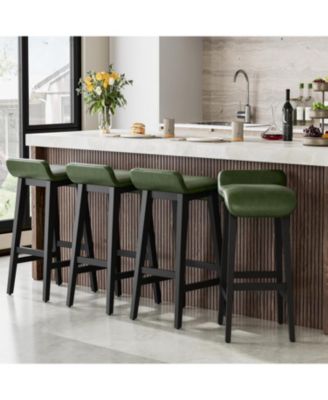 26.2" Bar Stools Set of 4, Modern Upholstered Kitchen Stools with Low Back, Footrest & Wood Legs, Counter Height for Kitchen or Dining
