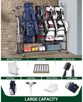 LTMATE 4 Golf Bag Storage Organizer, Extra Large Golf Storage Stand for Golf Bag Accessories, Golf Storage Rack for Garage, Golf Club, Basement