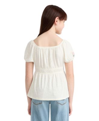 Girls' 7-16 Smocked Puff-Sleeve Top