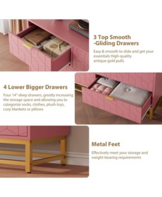 7 Drawer Dresser for Bedroom, 53.5” Large Dresser with Metal Legs, Modern Chest Organizer with Wide Storage, Chest of Drawers for Bedroom