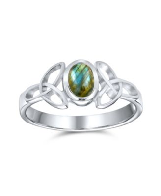 Celtic Iridescent Labradorite Stone Trinity Knot Triquetra Ring .925 Sterling Silver