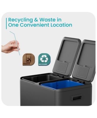 16 Gallon Stainless Steel Dual Trash and Recycling Can with Removable Liners and Soft Close Lids