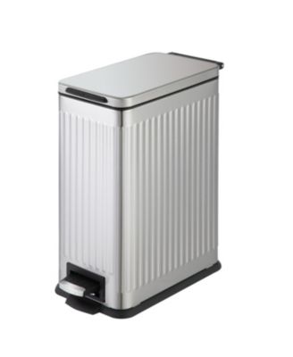 3 Gallon Slim Stainless Steel Trash Can with Reeded Pattern, Step Pedal and Soft Close Lid