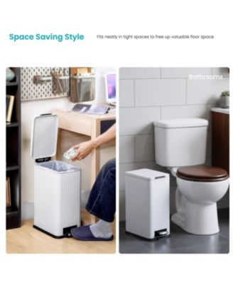 4 Gallon Slim Stainless Steel Kitchen Trash Can with Reeded Pattern, Step Pedal and Soft Close Lid