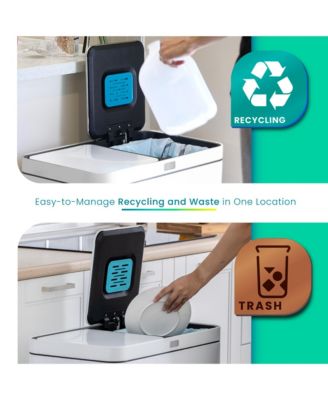16 Gallon Stainless Steel Kitchen Trash and Recycling Can with CleanAura Odor Control and Soft Close Lids