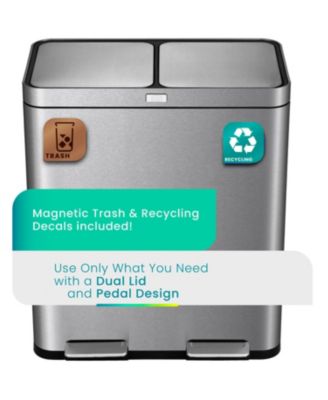 16 Gallon Stainless Steel Kitchen Trash and Recycling Can with CleanAura Odor Control and Soft Close Lids