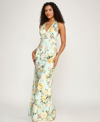 Juniors' Floral Halter-Neck Maxi Dress