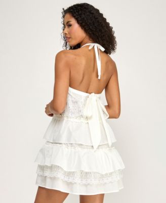 Juniors' Halter-Neck Tier Babydoll Dress