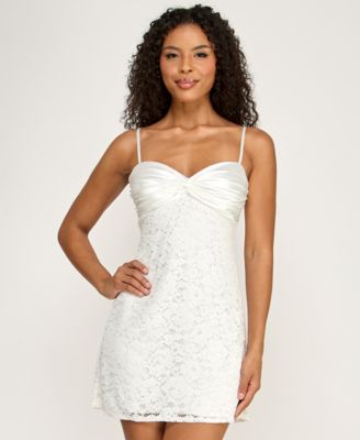 Juniors' Corded Sweetheart Neck Dress